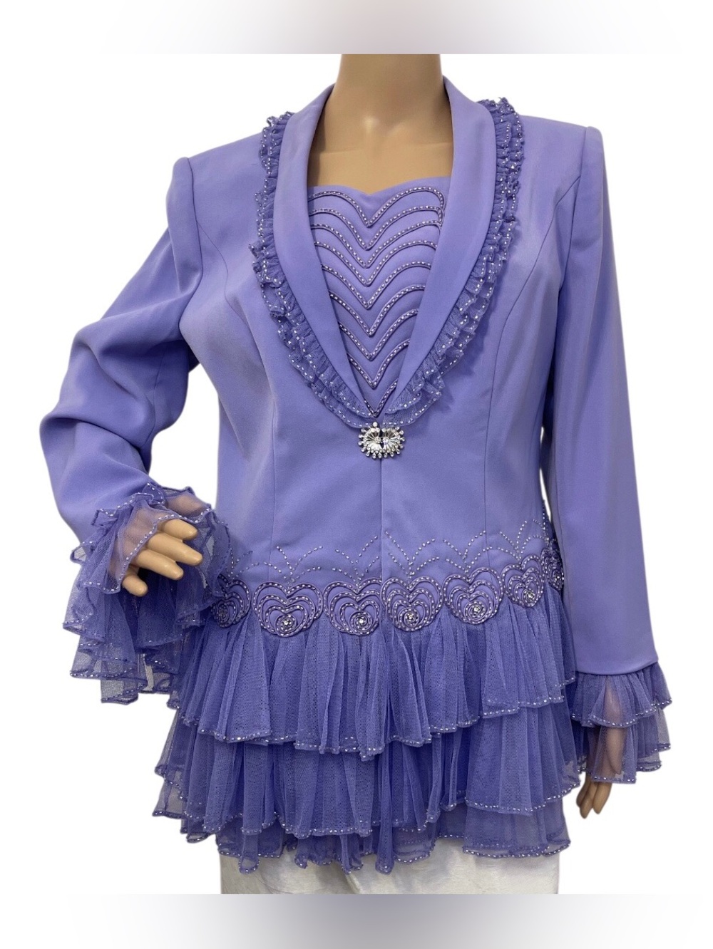 Mariella Ferretti Women's Purple Embellished Jacket with Beats and Ruffles,12